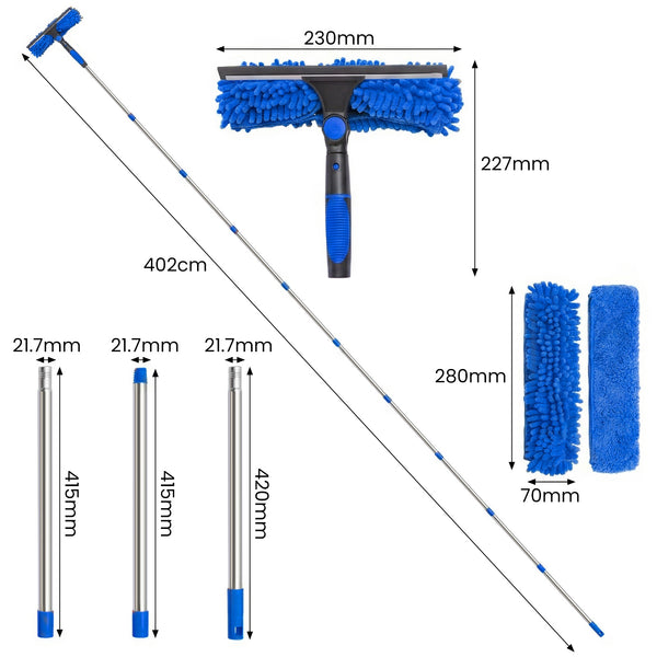 4M Window Squeegee Set Glass Cleaning Tool with Extension Poles & Washer for Indoor and Outdoor Use