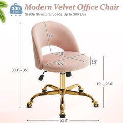 Office Chair Velvet Fabric Swivel Computer Desk Chair Comfy Armless Vanity Task Chair With Adjustable Height, Ergonomic Chair for Home Bedroom (Delicate Lilac)