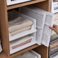 4 Pack Stackable Folding Clothing Storage Basket Drawers Wardrobe Closet Organizer Plastic Clothes Partition Shelf Stackable Hamper Bathroom, Bedroom, Office
