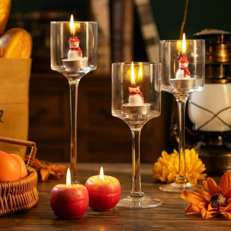 Set of 3pcs Clear Glass Candle Holder Goblet Tealight Holders Stand Candlestick Table Centerpiece Party Decor for Wedding, Christmas, Valentine's Day, Mother's Day and Thanksgiving Day