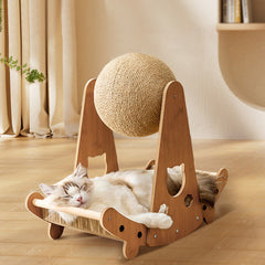 Cat Ball Scratcher with Solid Wood Stand Interactive Climbing Frame for Indoor Cats Durable Handwrapped Protecting Furniture Fun Exercise for Kittens and Pets