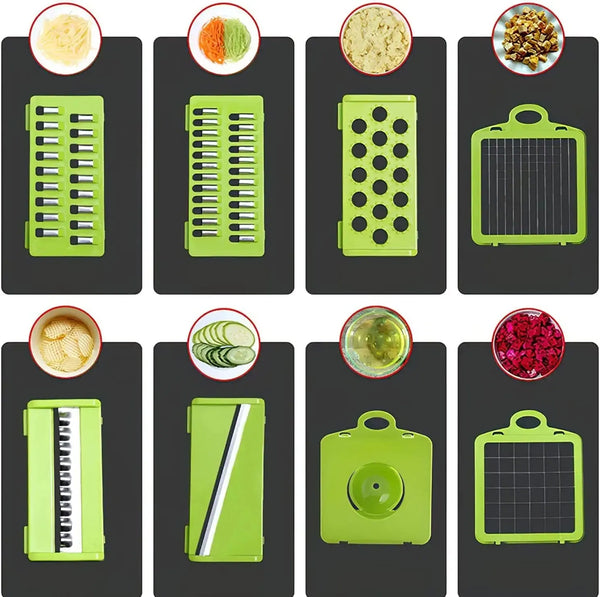 Multi-Purpose 14-in-1 Vegetable Chopper, Slicer, Dicer, and Grater, Kitchen Food Cutter for Onion, Tomato, Cucumber, Carrot, and More, Easy to Use and Clean, Gray