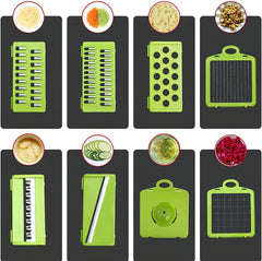 Multi-Purpose 14-in-1 Vegetable Chopper, Slicer, Dicer, and Grater, Kitchen Food Cutter for Onion, Tomato, Cucumber, Carrot, and More, Easy to Use and Clean, Gray