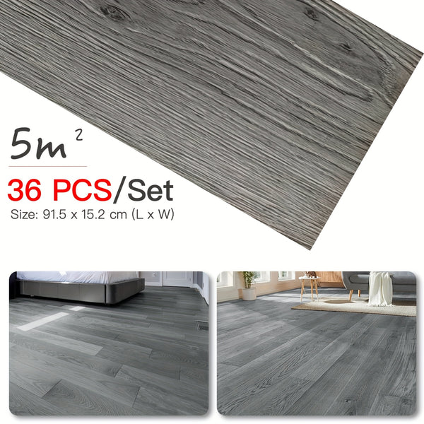 36pcs Self-Adhesive Vinyl Flooring Planks | 5m² Natural Wood Grain, Peel and Stick Waterproof Installation, 1.8mm Thick Polyvinyl Chloride