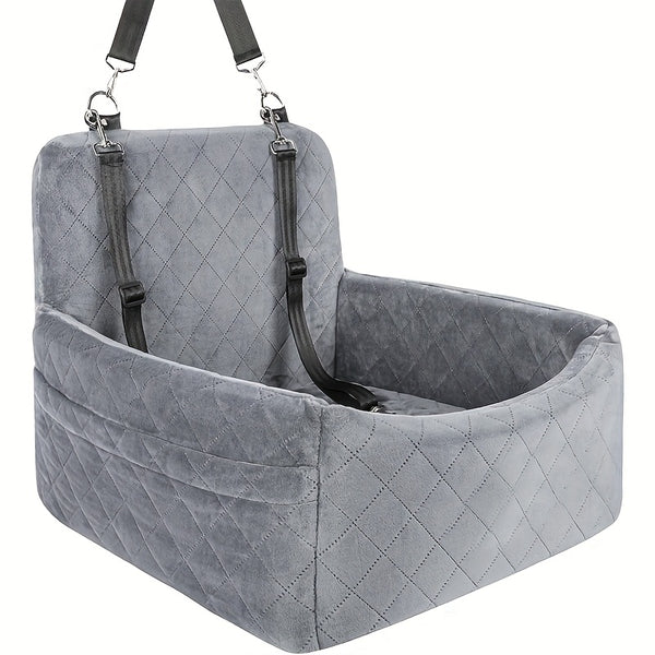 Dog And Cat Booster Car Seat with 3-Strap Safety System | Plush Memory Foam Bed And Removable Washable Cover | Non-Slip Base for Car Travel, Road Trips, And Outdoor Adventures