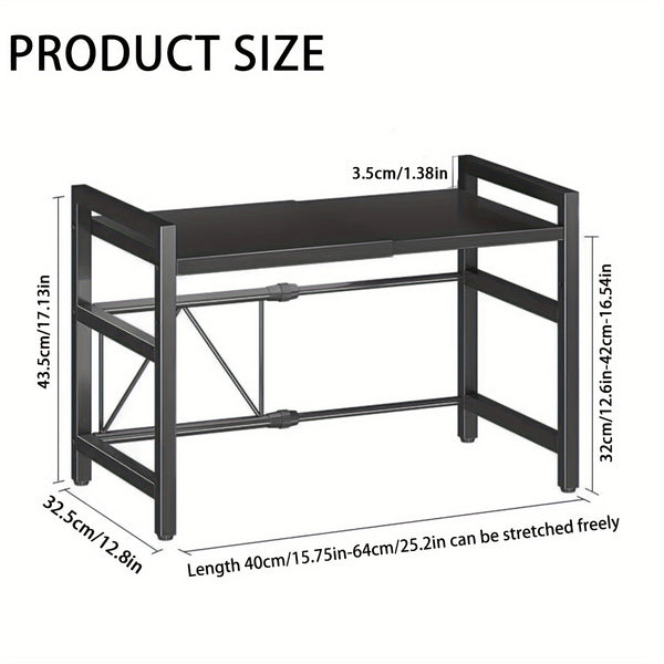 3-Tier Expandable Microwave Oven Rack with 6 Hooks And 3 Towel Racks, Includes a Chopstick Holder, Cutting Board Holder, Spice Rack, And Kitchen Storage Rack. Suitable for Kitchens, Offices, And Storage Rooms. Extends 40-64 Cm (Black, White)