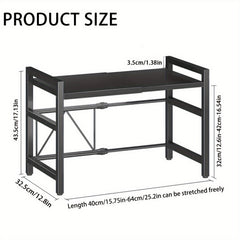 3-Tier Expandable Microwave Oven Rack with 6 Hooks And 3 Towel Racks, Includes a Chopstick Holder, Cutting Board Holder, Spice Rack, And Kitchen Storage Rack. Suitable for Kitchens, Offices, And Storage Rooms. Extends 40-64 Cm (Black, White)
