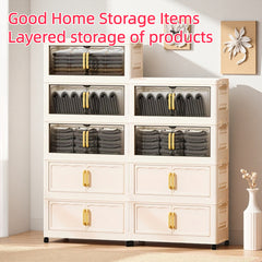 Large-Capacity Foldable with Magnetic Double Doors & Wheels - Heavy-Duty Plastic Suitable for Clothes, Bedcovers, Blankets - Space-Saving Sturdy Shelving Unit for Home, Office, Bathroom - Ideal Holiday Gift