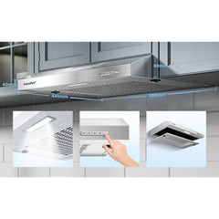 Midea COMFEE' 60 cm Visor Cooker Hood – Practical Home LED Under Cabinet Hood, Wall-Mounted Extractor Fan for 600 mm Kitchen Spaces, Top Vented Range Hood in Stainless Steel [Energy Class B]