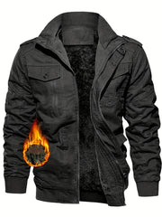 Men's autumn and winter outerwear jacket with warm and thick velvet, windproof and warm, casual multi pocket jacket for winter