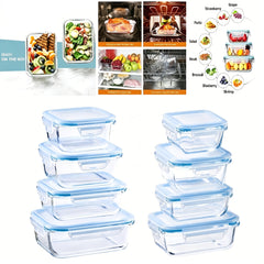 16pcs Glass Refrigerator Storage Box, Food Storage Container, (8 Containers +8 LIDS)Crisper with Leak-proof Lock Lid - for Microwave, Lunch Box, Refrigerator, Party, Camping, Wedding - for Meals, Snacks, Fruits, Vegetables, Fitness Meals, Meat