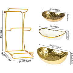 Premium 3-Tier Kitchen Fruit Basket – Gold Metal Rack with Three Big Bowls for Snacks, and Baked Goods – Space-Saving Design