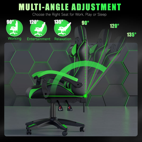 GartistGo Ergonomic Gaming Chair - Gamer Chairs with Lumbar Cushion + Headrest, Height-Adjustable Office & Computer Chair for Adults, Girls, Boys (Without footrest)