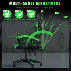 GartistGo Ergonomic Gaming Chair - Gamer Chairs with Lumbar Cushion + Headrest, Height-Adjustable Office & Computer Chair for Adults, Girls, Boys (Without footrest)