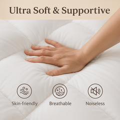 Extra Thick 10cm Mattress Topper, Hotel Quality Soft Quilted Mattress Pad, Brushed Top with Virgin Ball Hollowfiber Filling, Elastic Corner Straps Fits Mattress up to 40cm Deep