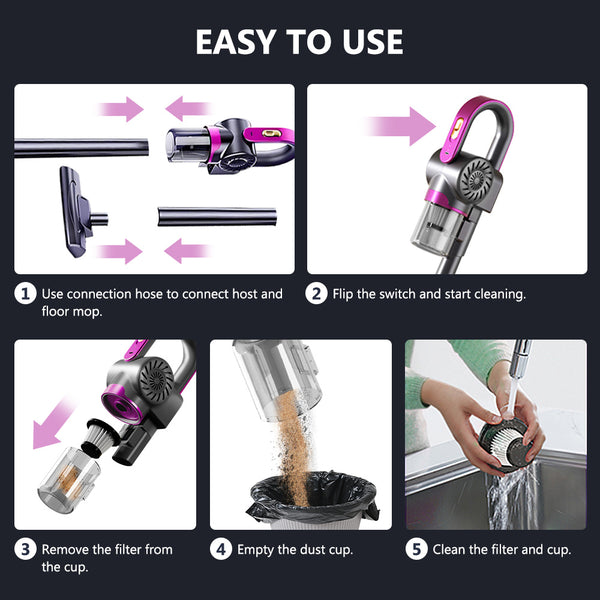 4-in-1 Handheld Vacuum Cleaner Ultra Lightweight Cordless Stick Vac - 8000 Pa Powerful Suction, High-Speed Motor, 3000mAh, Vacuuming & Mopping & Sweeping, Suitable for Home, Carpets, Pet Hair Cleaning, Easy to Operate and Store, 60dB Low Noise, Carpet Cle