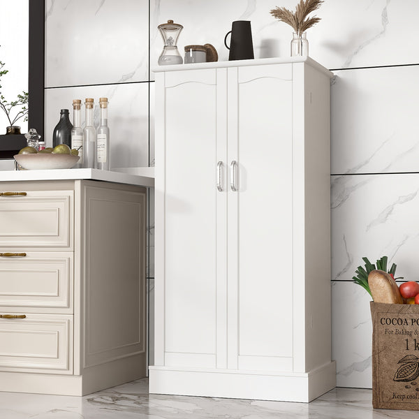 Modern White Wooden Kitchen Pantry Cabinet with Doors & Adjustable Shelves – Spacious Storage Organizer for Dishes, Utensils, and Food in the Kitchen, Living Room, or Dining Area, Kitchen Organizers And Storage