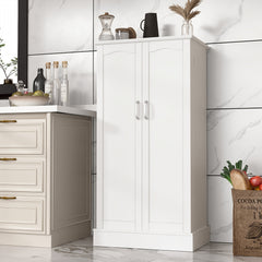 Modern White Wooden Kitchen Pantry Cabinet with Doors & Adjustable Shelves – Spacious Storage Organizer for Dishes, Utensils, and Food in the Kitchen, Living Room, or Dining Area, Kitchen Organizers And Storage