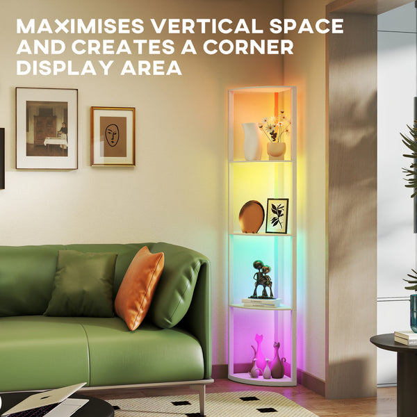 LED Floor Lamp with Shelves, 5-Tier Dimmable Standing Lamp with Adjustable Brightness and Foot Switch, Modern Corner Display Shelf Unit for Living Room Bedroom Office