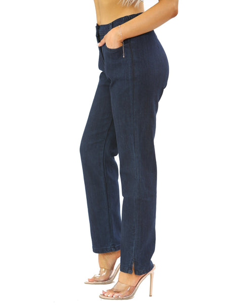 MYT Womens Side Elastic Waist Jeans Ladies Straight Leg Regular Fit Denim Size 10-24
