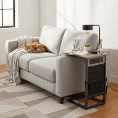 AMHANCIBLE 1pc/2pcs C-Shape Side Table Featuring a Charging Station, Bedside Table with a Storage Pouch, And a Coffee Table with a Metal Frame Suitable for Living Rooms, Bedrooms, And Offices