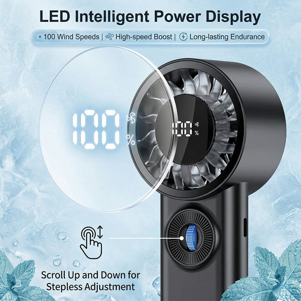 Portable Handheld Turbo Fan 1-100 Speed Personal Fan with LED Display, 3600mAh USB Rechargeable Personal Electric for Travel Office Outdoor