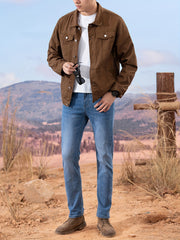 Spring and Autumn Hot Men's Denim Jacket for Teens, High-End Long Sleeve Turn- Collar Casual Coat