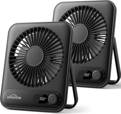 WHATOOK Mini Desk Fan USB: 2000Mah Rechargeable Ultra Quiet 1-100 Speeds Desktop Fans with LED Display, 3-10H Runtime, Child-Safe Grille Cooling Small Portable Table Fan for Home, Office & Travel