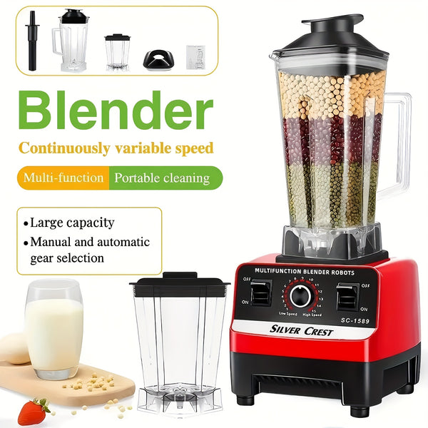Heavy-Duty 15-Speed High-Power Blender Set with 2L+600ml Large Capacity, 6-Blade Motor & Automatic Juicer/Slushy Machine - Multifunctional Food Processor for Smoothies, Food, Ice Crushing, Shakes, Purees - Plug (220-240V)