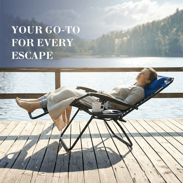 Ultimate Outdoor Lounge Chairs – Set of 2, XXL Padded Folding Zero Gravity Recliners with Cup Tray & Adjustable Headrest, 160° Lockable Patio & Camping Chairs