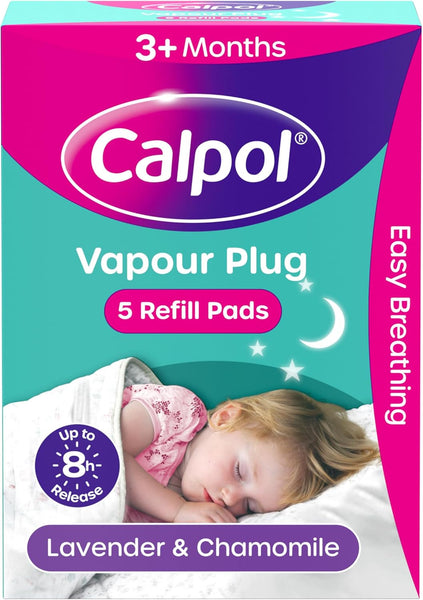 Calpol Vapour Plug Refills XL 10 Count (Pack of 1), Lavender & Chamomile, Helps with Clear and Easy Breathing, Vapour Plug in & Nightlight Refill Pads for Soothing 8 Hour Night-Time, 3+ Months