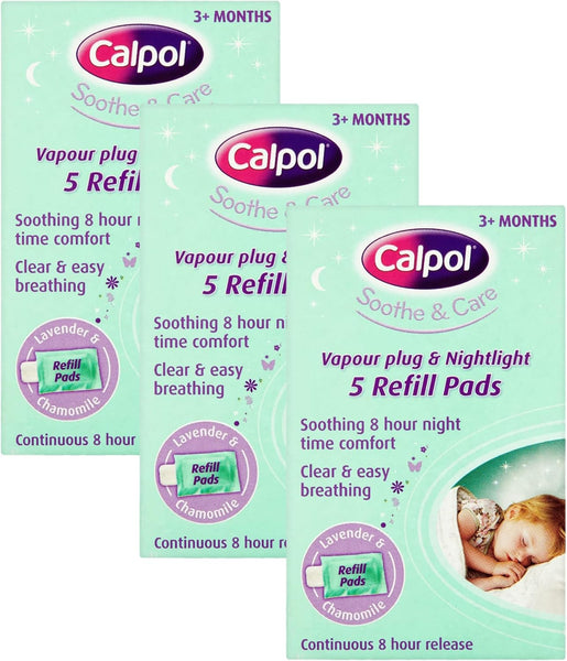 Calpol Vapour Plug Refills XL 10 Count (Pack of 1), Lavender & Chamomile, Helps with Clear and Easy Breathing, Vapour Plug in & Nightlight Refill Pads for Soothing 8 Hour Night-Time, 3+ Months