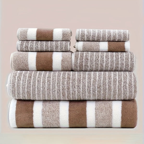 8-Piece Non-Shedding Super Absorbent Ultra-Soft Five Star Hotel Standard Two-Tone Striped Bath Towel Set