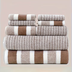 8-Piece Non-Shedding Super Absorbent Ultra-Soft Five Star Hotel Standard Two-Tone Striped Bath Towel Set
