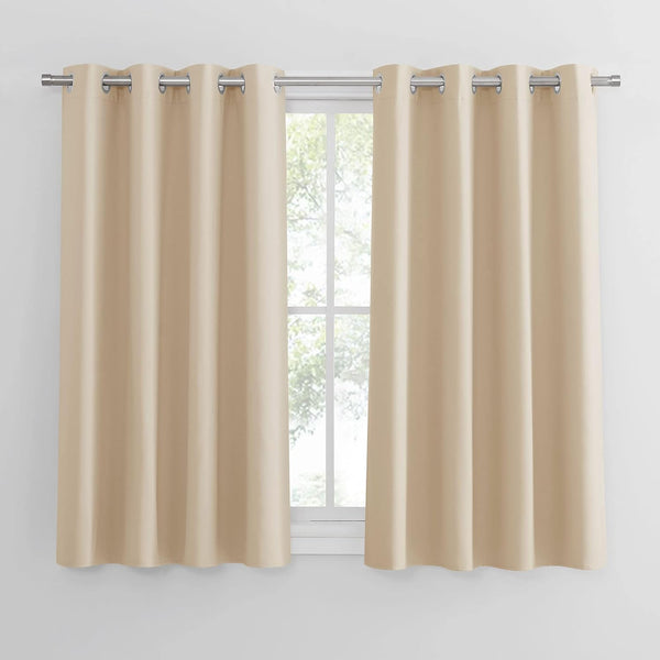PONY DANCE Grey Blackout Thermal Insulated Curtains for Bedroom, 46 X 54 Inch Short Eyelet Curtains & Drapes, Soft Black Out 2 Panels for Window Living Room/Kitchen