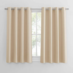 PONY DANCE Grey Blackout Thermal Insulated Curtains for Bedroom, 46 X 54 Inch Short Eyelet Curtains & Drapes, Soft Black Out 2 Panels for Window Living Room/Kitchen