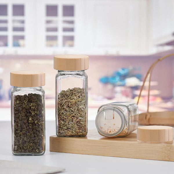 12pcs Glass Spice Jars Bamboo and Plastic Lids Storage Bottles Containers Pots Seasonings Container Canister with Shaker Lids