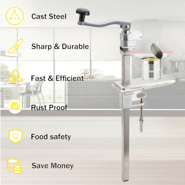 Bench Can Opener, Heavy Duty Tin Opener, Stainless Steel Desktop Can Opener for Commercial Kitchen Hotel Food Factory, Silvery
