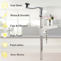 Bench Can Opener, Heavy Duty Tin Opener, Stainless Steel Desktop Can Opener for Commercial Kitchen Hotel Food Factory, Silvery