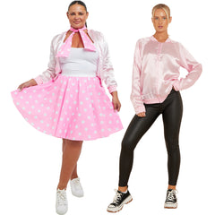 Adult 50s Pink Satin Jacket | Retro Lightweight Women’s Pink Bomber Coat | Classic Vintage Style Jacket for Everyday Wear