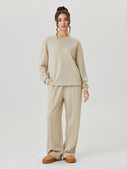 Women'S Minimalist Round Neck Loose Top And Exposed Stitch Trousers Co-Ord, Soft Womenswear
