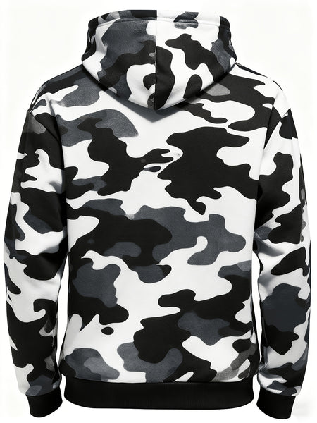 Men's Casual Zip-Up Hooded Jacket with Letter Print, Black & Beige Contrast, Regular Fit, Machine Washable, Front Pockets for Outdoor & Casual Attire
