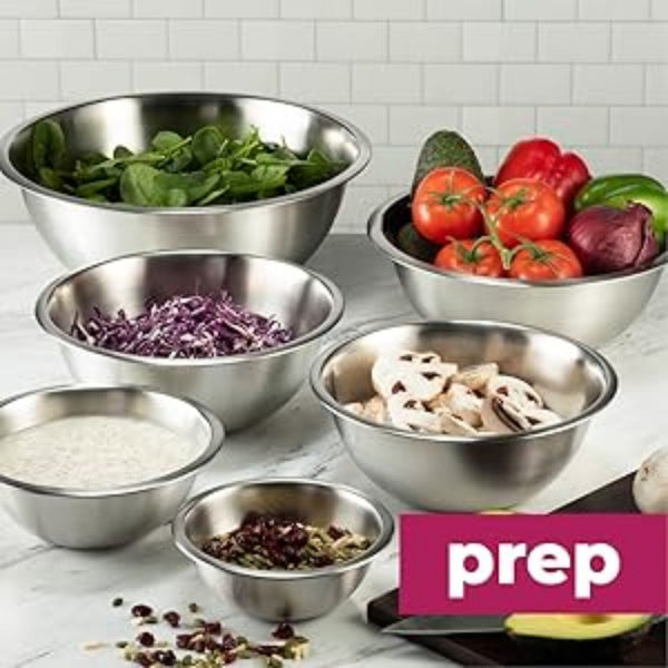 Stainless Steel Mixing Bowls Set for Kitchen, Dishwasher Safe Nesting Bowls for Cooking, Baking, Meal Prepping-6pcs set