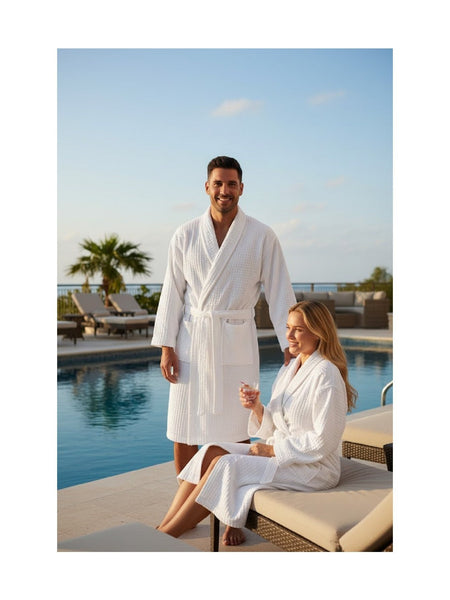 Luxury Waffle Bathrobe for Men and Women 100% Cotton Lightweight Hotel Quality Unisex Dressing Gown Spa Bathrobes