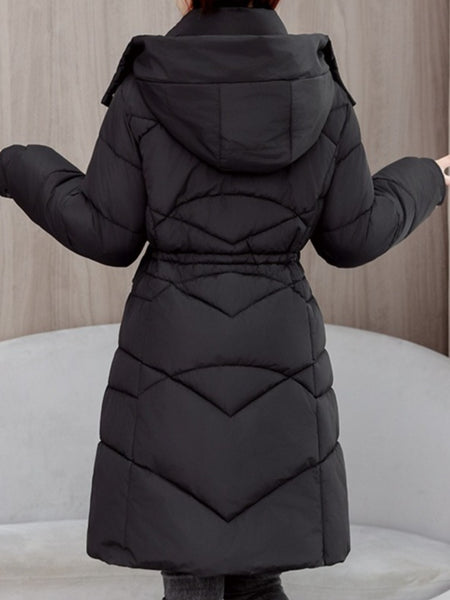 Women's Winter Coat - Thickened Warm Mid-Length Jacket with Front Zipper Closure, Waist-Hugging Fit, Side Pockets - Elegant Cold Weather Outerwear for Everyday & Formal Events - Ladies Winter Coats, Durable Warmth