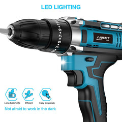 Cordless Combi Hammer Impact Drill Driver Electric Screwdriver & 2 Battery Electric Screwdriver Set 25+3 Clutch, Handheld Cordless Hammer Drill, 29 PCS Drill Bits, LED Light for Home and Garden DIY Project