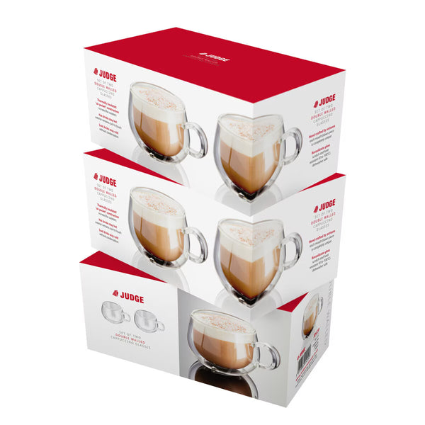 Judge Double Walled Cappuccino Glass Set, 225Ml, 6 Pack