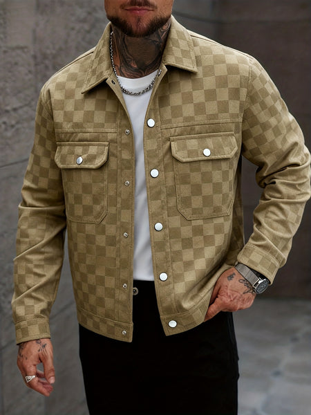 Men's Collared Shirt Thin Jacket Coat Casual Versatile Trendy High-End Workwear Top Checkered Spring/Autumn Shirt Jacket No Lining