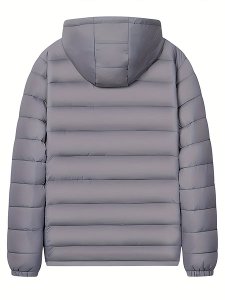 Men's Solid Hooded Jacket for Fall Winter, Men's Casual Zip Up Warm Quilted Jacket Warm And Comfortable Stylish Leisure Clothing for Outdoors.