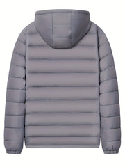 Men's Solid Hooded Jacket for Fall Winter, Men's Casual Zip Up Warm Quilted Jacket Warm And Comfortable Stylish Leisure Clothing for Outdoors.